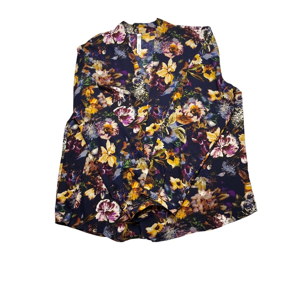 Collection Floral Print‎ Blouse V-Neck Long Sleeve Top Multicolor Size L